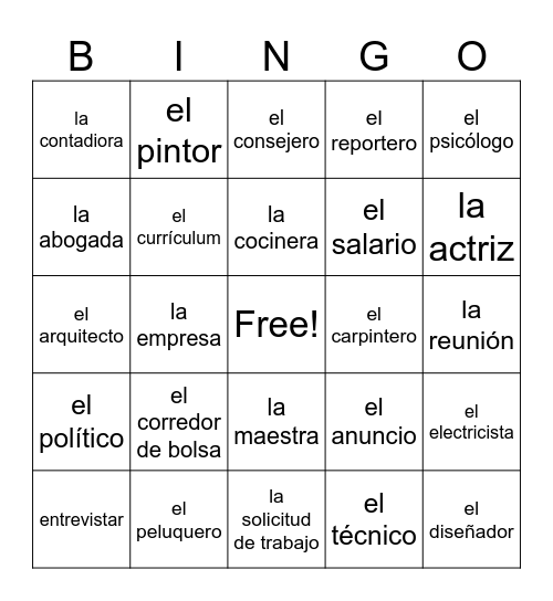 El mundo del trabajo Bingo Card