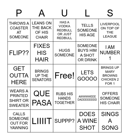WHAT DOES PAUL SAY OR DO BINGO Card