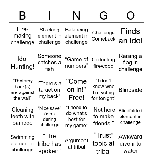 Survivor 46 Bingo: Premiere Bingo Card