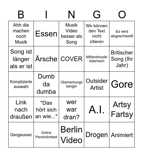 Musik Bingo Card