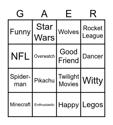 Gaer Bingo Card