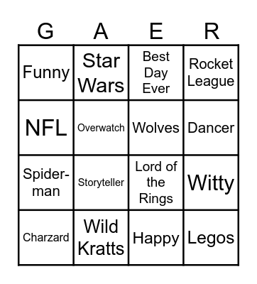 Gaer Bingo Card