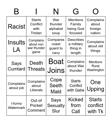 Boat Bingo Card