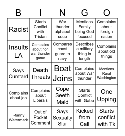 Boat Bingo Card