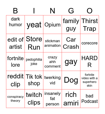 instagram reel bingo Card