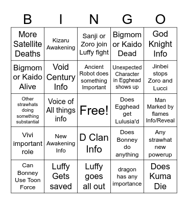 End of Egghead Bingo Card