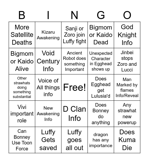 End of Egghead Bingo Card