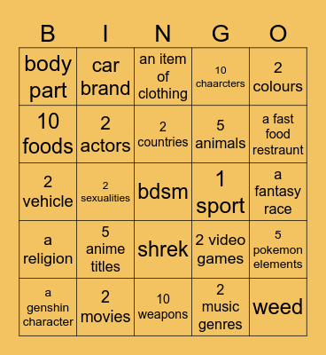 Untitled Bingo Card