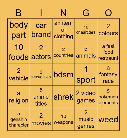 Untitled Bingo Card