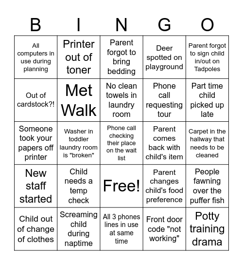 Summer SCS Office Staff Bingo Card