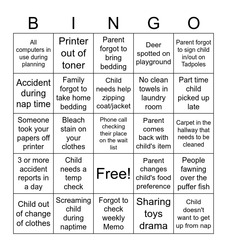 SCS Office Bingo Card