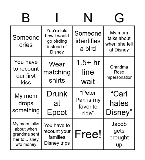 Disney Bingo 2024 Bingo Card