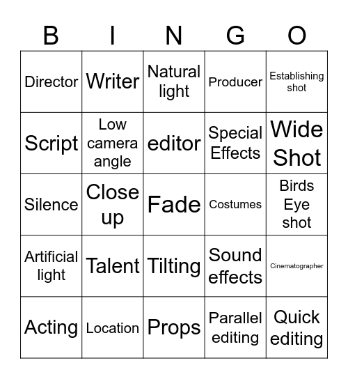 Media Code and Production Bingo Card