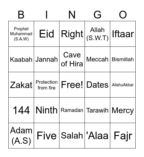 RAMADAN BINGO! Bingo Card