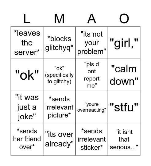 caeli in an argument Bingo Card
