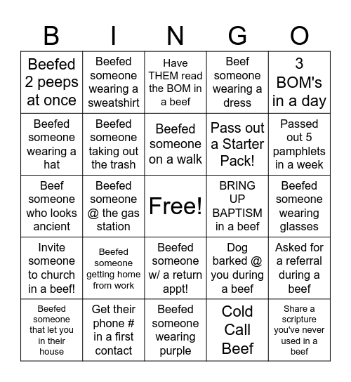 NAPA BEEFING BINGO Card