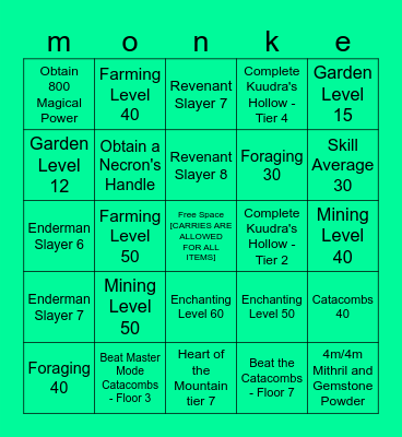 Hypixel Skyblock Bingo Card