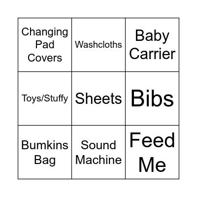 Baby Gift Bingo Card