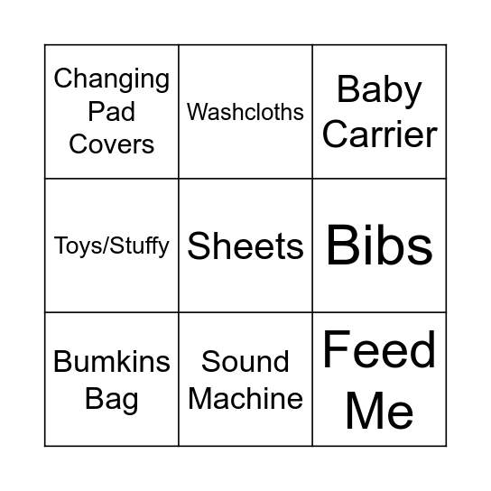 Baby Gift Bingo Card