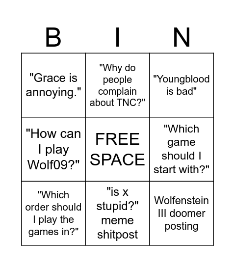 r/Wolfenstein bingo card Bingo Card