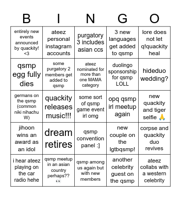 2024 fandom bingo! (mostly quackity)) Bingo Card