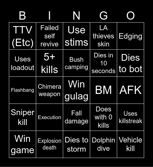 Warzone 2.0 bingo Card