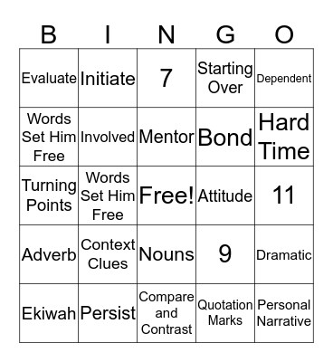 BINGO Workshop 8 Bingo Card