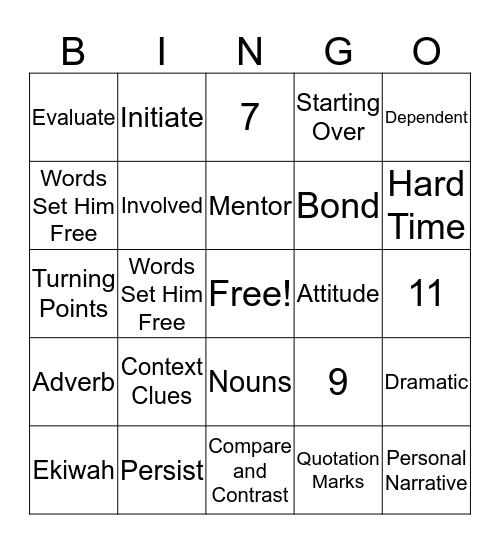 BINGO Workshop 8 Bingo Card