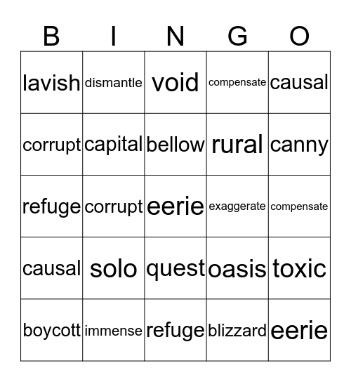 Final Review B Bingo Card