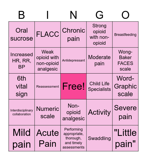 Pain Bingo Card