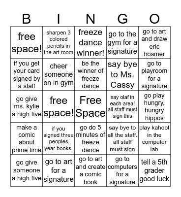 PRIME TIME AREA BINGO  Bingo Card