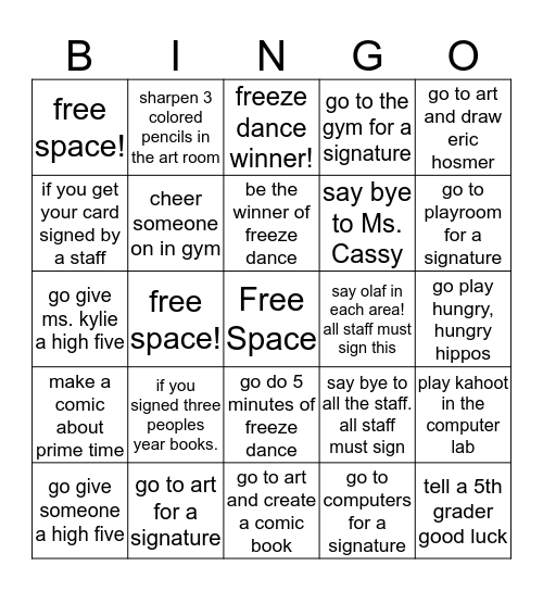 PRIME TIME AREA BINGO  Bingo Card