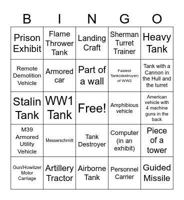 American Heritage Museum Bingo Card