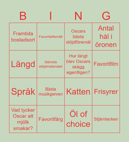 #ogge30 Bingo Card