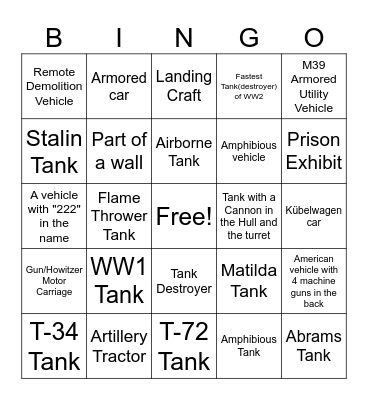 American Heritage Museum Bingo Card