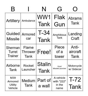 American Heritage Museum Bingo Card