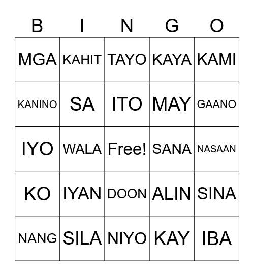 FILIPINO SIGHT WORDS Bingo Card