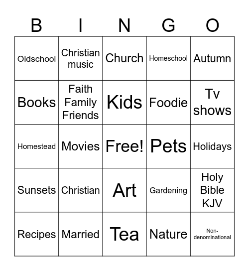 Pen-Pal Bingo Card