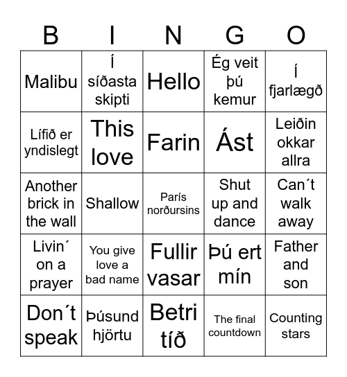 Bingó - Blandað 2 Bingo Card