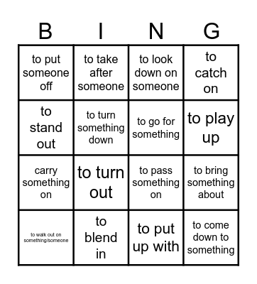 Phrasal verbs Bingo Card