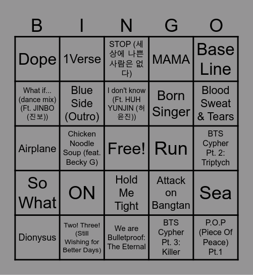 HOPE ON THE STREET BY J-HOPE Bingo Card