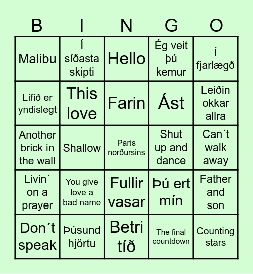 Bingó - Blandað 2 Bingo Card