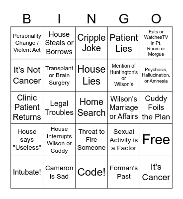 Dr. House Bingo Card