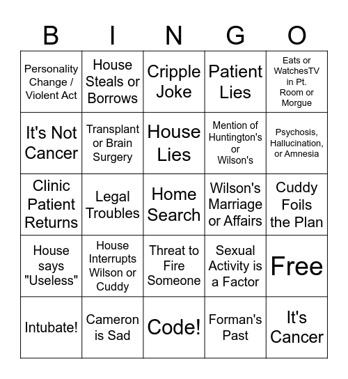 Dr. House Bingo Card