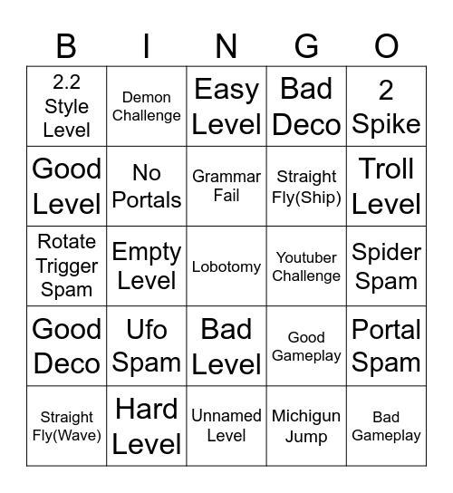 Recent Level Bingo!! Bingo Card