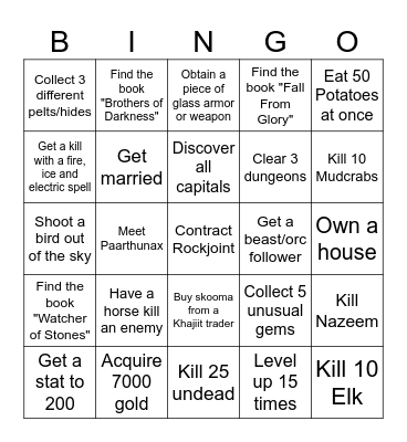 Skyrim Bingo Card