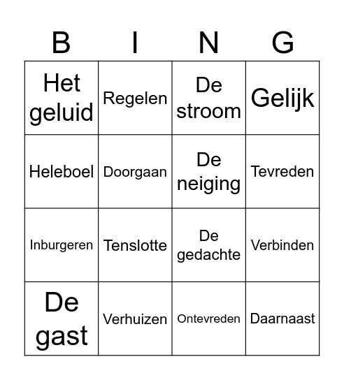 NL in Actie - woorden hoofdstuk 7 Bingo Card