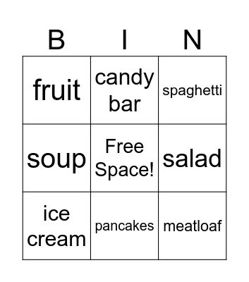 American Meals Bingo Card