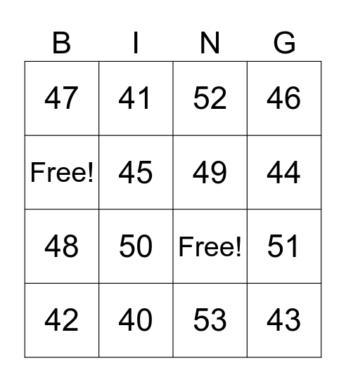 40-53 Bingo Card