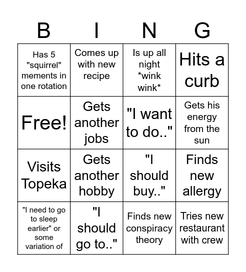 Schubert's Year Bingo Card